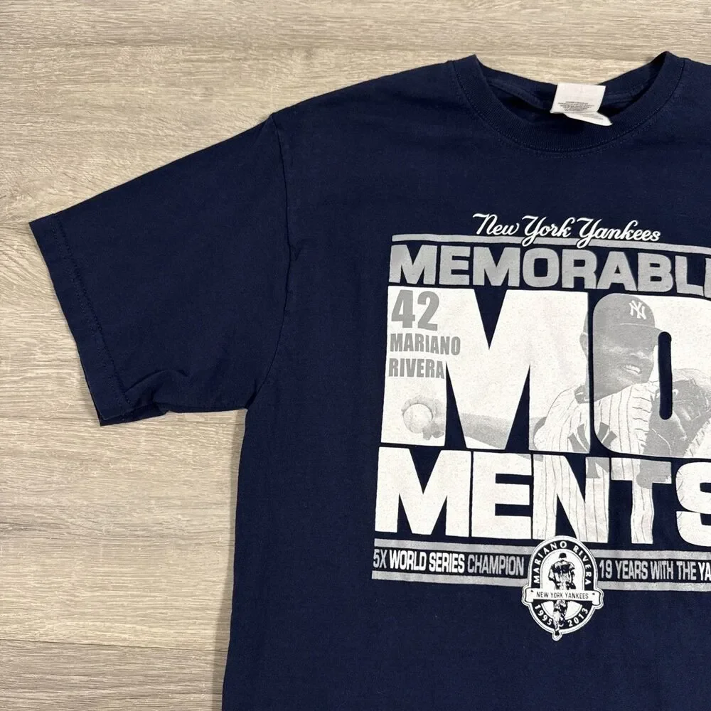Mariano Rivera Shirt New York Yankees Moments Men's Blue Medium 100% Cotton